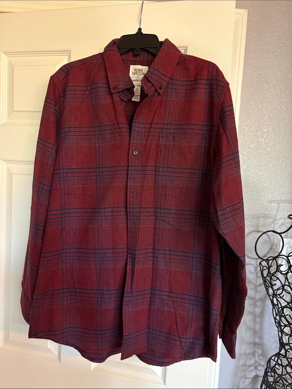 Lands' End Men's Red Plaid Button-Down Flannel Shirt